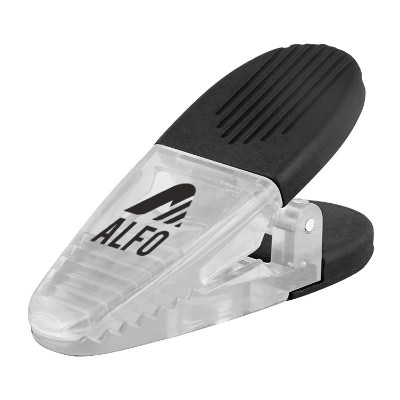 Plastic translucent red aligator chip clip with custom logo.