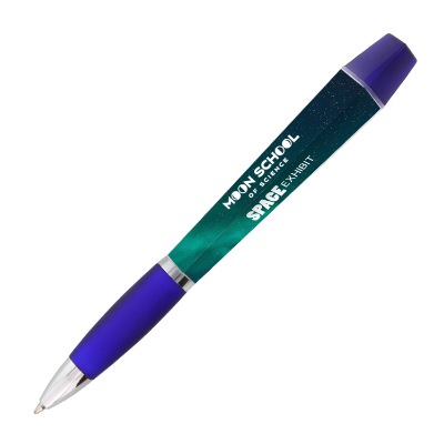 Blue plastic marker with a personalized imprint.