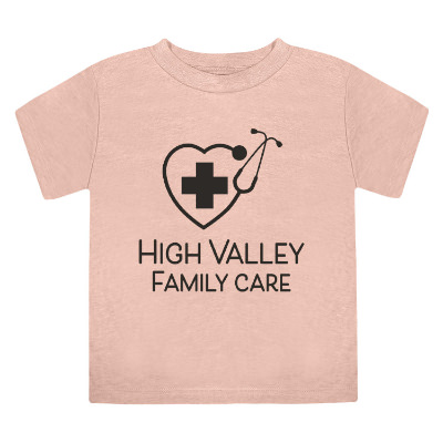 Peach triblend toddler tee with custom logo.