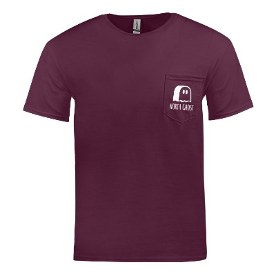 Custom maroon pocket t-shirt.