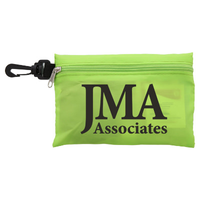 Lime green polyester first aid kit with a branded imprint.