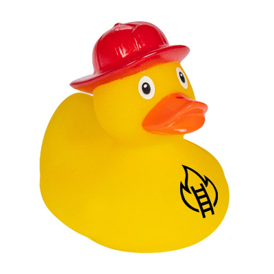 Yellow custom rubber duck.