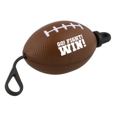 Brown foam sports ball with a custom imprint.