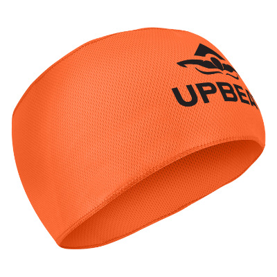 Custom orange headband with one-color logo.