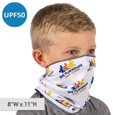 Poleyster microfiber white youth neck gaiter with custom full-color design.