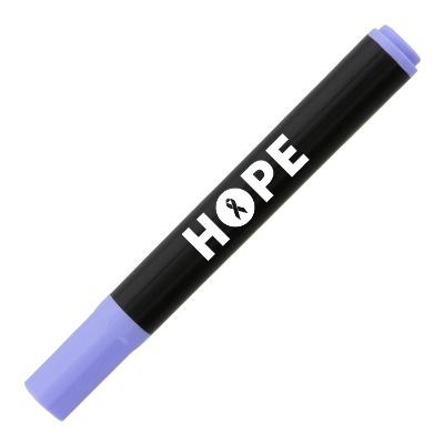 Purple plastic highlighter with a branded imprint