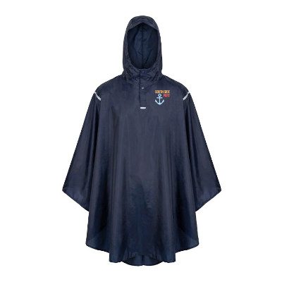 Blue full color imprinted packable poncho.
