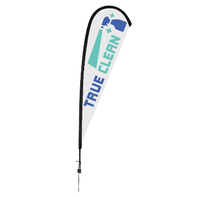 11-1/2-ft. stand-up flag with custom logo.