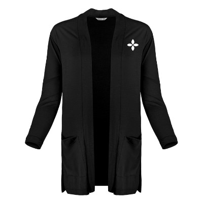 Black cardigan with custom logo.