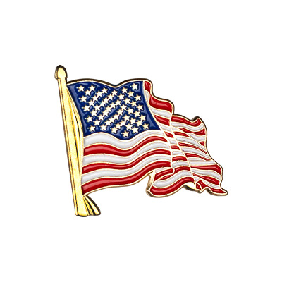 Patriotic metal lapel pin with a custom logo.