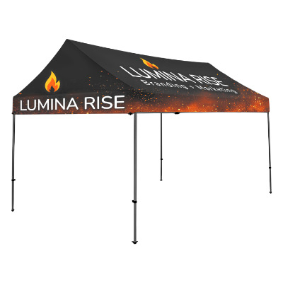 Full-color 10-ft. x 15-ft. gable tent with custom imprint.