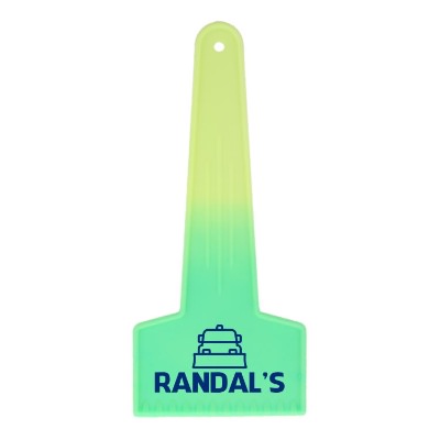 Color-changing ice scrapper with custom promotional logo.