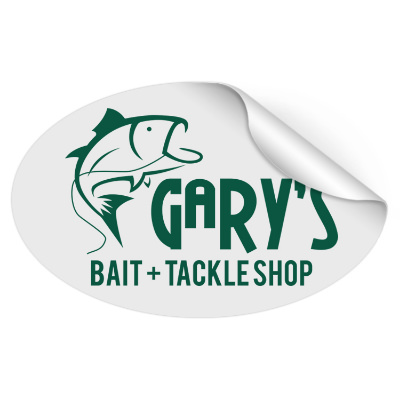 8x5 inch oval sticker with custom imprint.