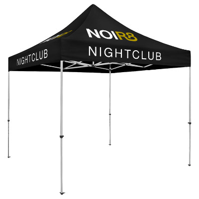 Black 10-ft. tent with custom imprint.