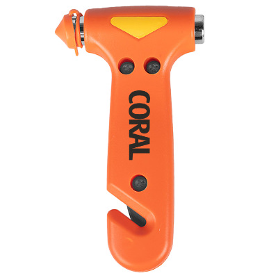 Orange plastic automotive escape tool with one color promotional imprint.