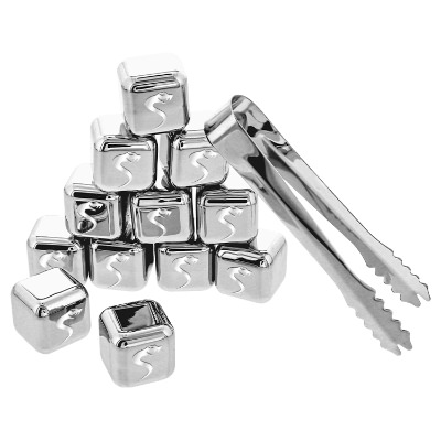 Stainless ice cube with custom logo.