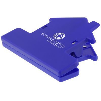 Plastic translucent red house magnet chip clip with print.
