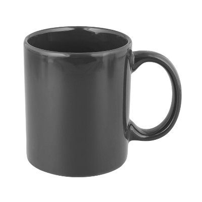 Ceramic white coffee mug blank with c-handle in 11 ounces.