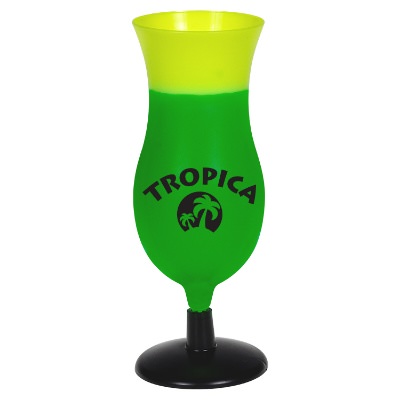 Plastic light blue to purple color changing cup with logo in 14 ounces.