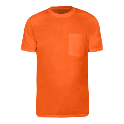 Plain safety orange pocket tee.