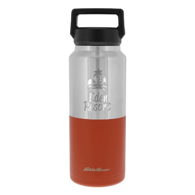 Stainless orange water bottle with custom engraved logo.