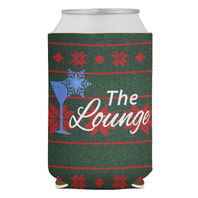 Holiday can cooler with custom full color imprint.