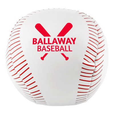 Orange vinyl sports ball with a custom logo.