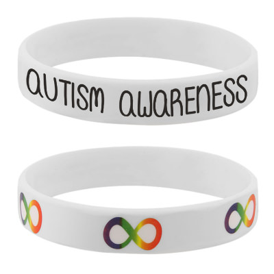 White silicone wristband with a custom imprint.
