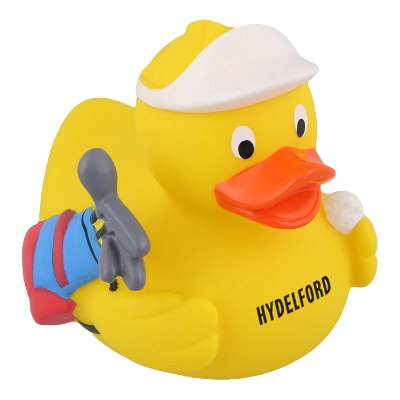 Plastic yellow personalized rubber duck.