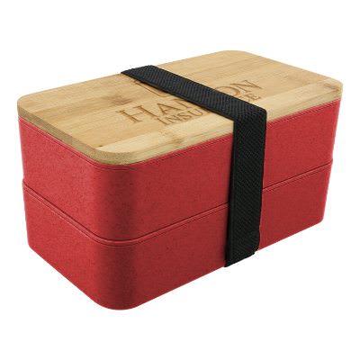 Black wheat straw bento box with laser engraved custom logo.