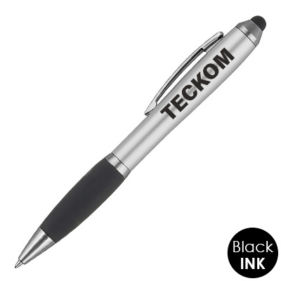 Personalized pen with chrome and black trim.