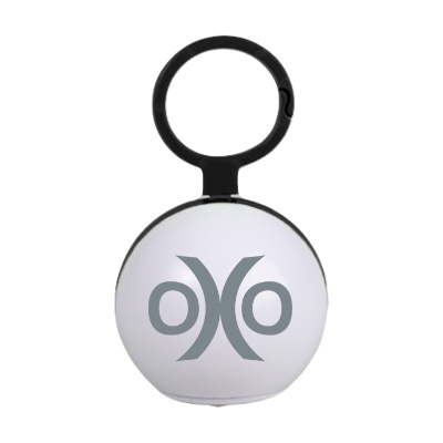 Black plastic black fidget spinner with a branded imprint.