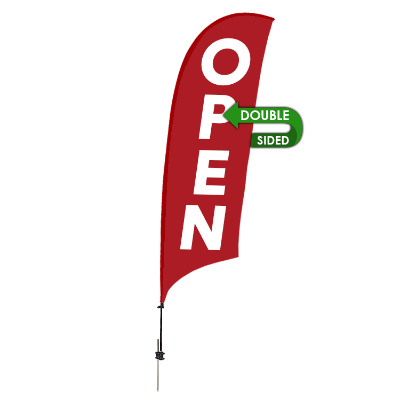 10-1/2-ft. double-sided stand-up flag with custom logo.