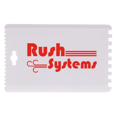 Athletic gold credit card shaped ice scraper with custom printed logo.