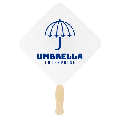 White paper hand fan with a personalized imprint