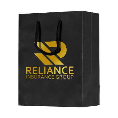 Textured paper black 8x10 eurotote with foil stamp.