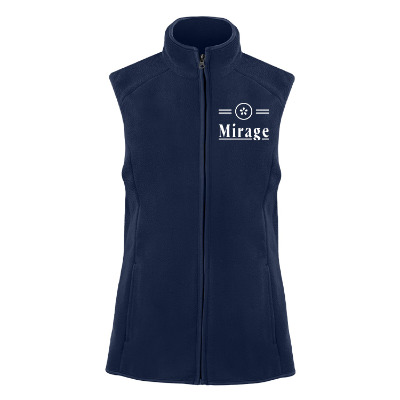 Navy blue vest with custom logo.