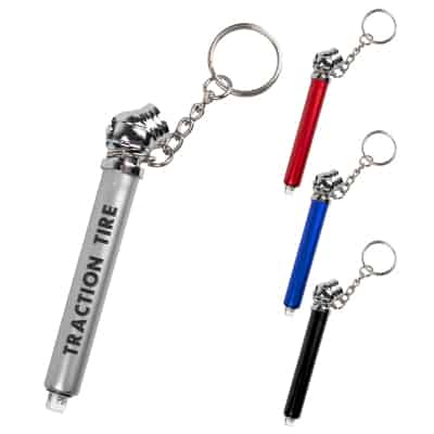 Engraved customized metal tire gauge with your logo.