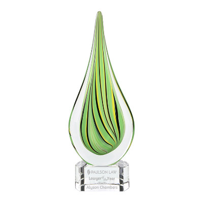 Glass award with custom laser engraved imprint.