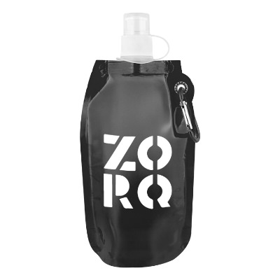 Black drink pouch with custom logo.