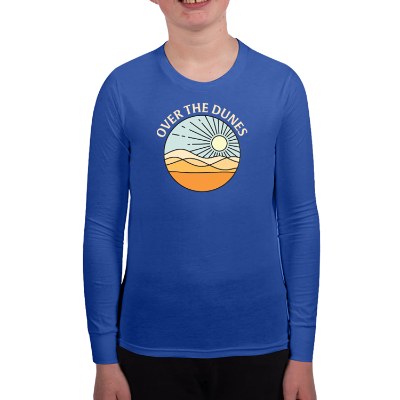 Full color logo on true royal youth long sleeve t-shirt.