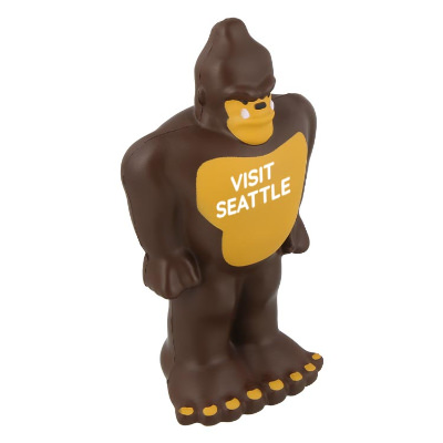 Brown foam stress ball with a custom logo.
