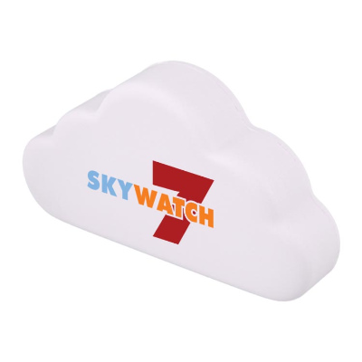 White foam stress ball with a branded logo.
