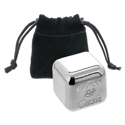 Stainless ice cube with custom logo.