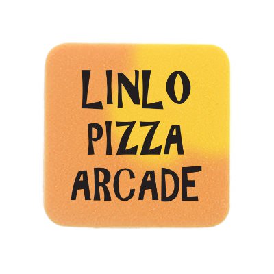 Square mood eraser with custom promotional logo.