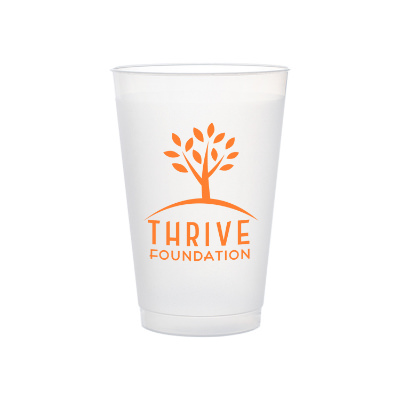 Durable plastic frosted plastic cup with custom logo in 14 ounces.