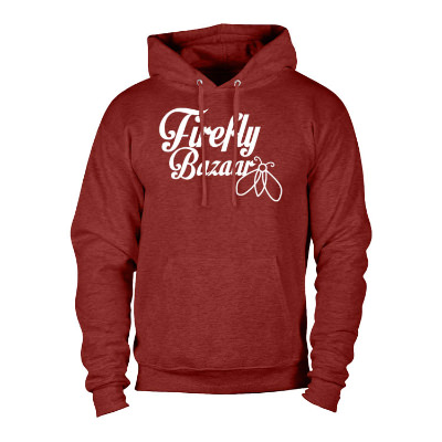 Red pepper heather hooded sweatshirt with personalized logo.