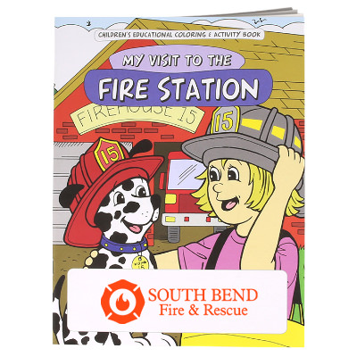 Multicolored paper coloring book with a custom imprint.