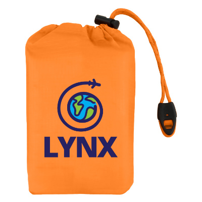 Safety orange poncho with custom full-color logo.