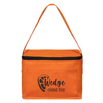 Orange polyester cooler with branded logo.